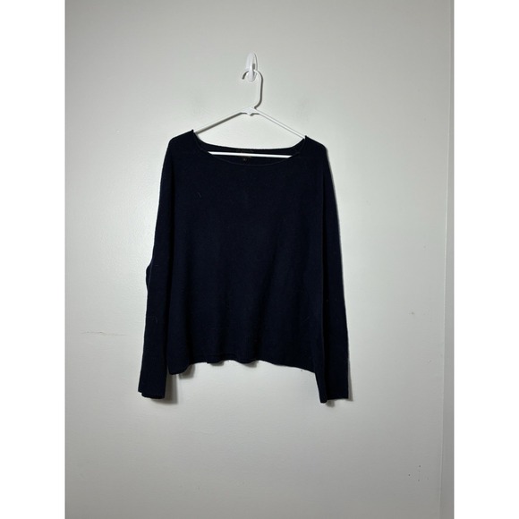 Quince Pullover Sweater 100% magnolia cashmere Sz Large Navy Blue Quite Luxury - Picture 1 of 5
